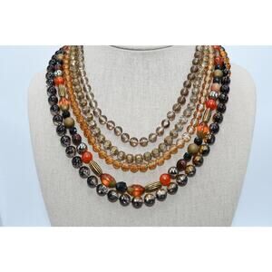 Vintage 1950s Five Strand Earth Tone Beaded Necklace Button Box Clasp